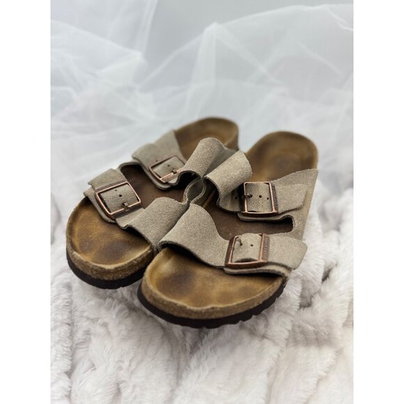 Birkenstock Arizona Suede Leather Sandals Tan Dual Strap Slip-On Footbed Size 39 - Picture 1 of 16